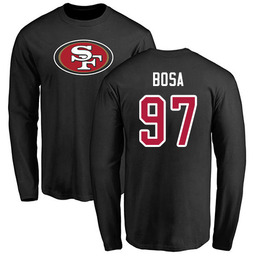 Men San Francisco 49ers Black Nick Bosa Name and Number Logo #97 Long Sleeve NFL T Shirt->nfl t-shirts->Sports Accessory